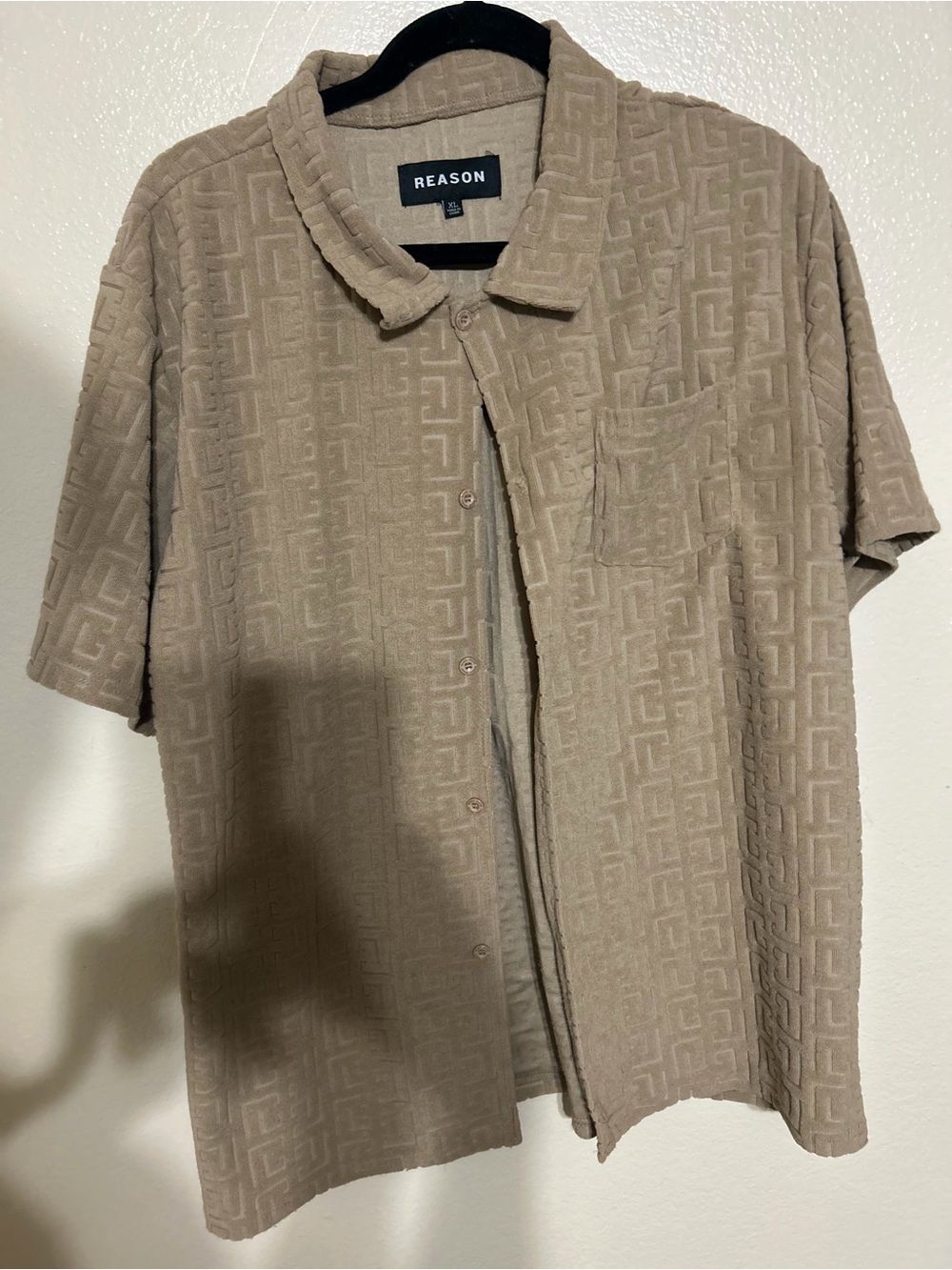 Reason Taupe Textured Geometric Button-Up